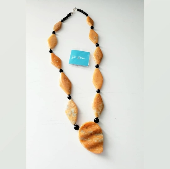 Jay King Orange Sponge Coral and Black Necklace - Picture 1 of 4